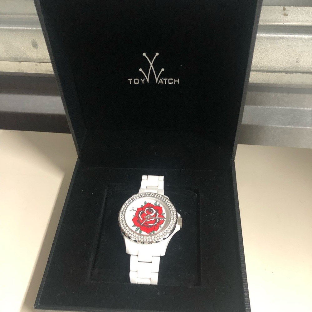 Toy Watch White Women's Watch with Red Rose Dial in Original Case